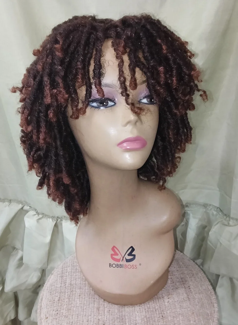 Curly Kinky Twist Locs Bob Ombre Short Bangs Glueless 4c Human Quality Hair Wig